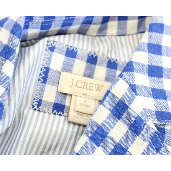J Crew Factory Blue White Gingham Plaid Linen Blend Schoolboy Blazer Jacket 0P - Picture 3 of 7